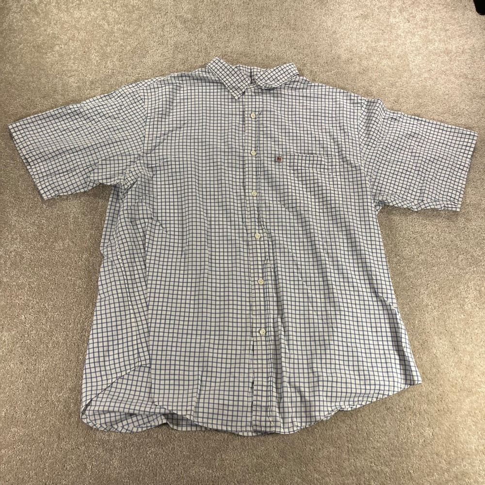 Polo Jeans Co. Button Down‎ Shirt Mens Large Blue White Short Sleeve Grid